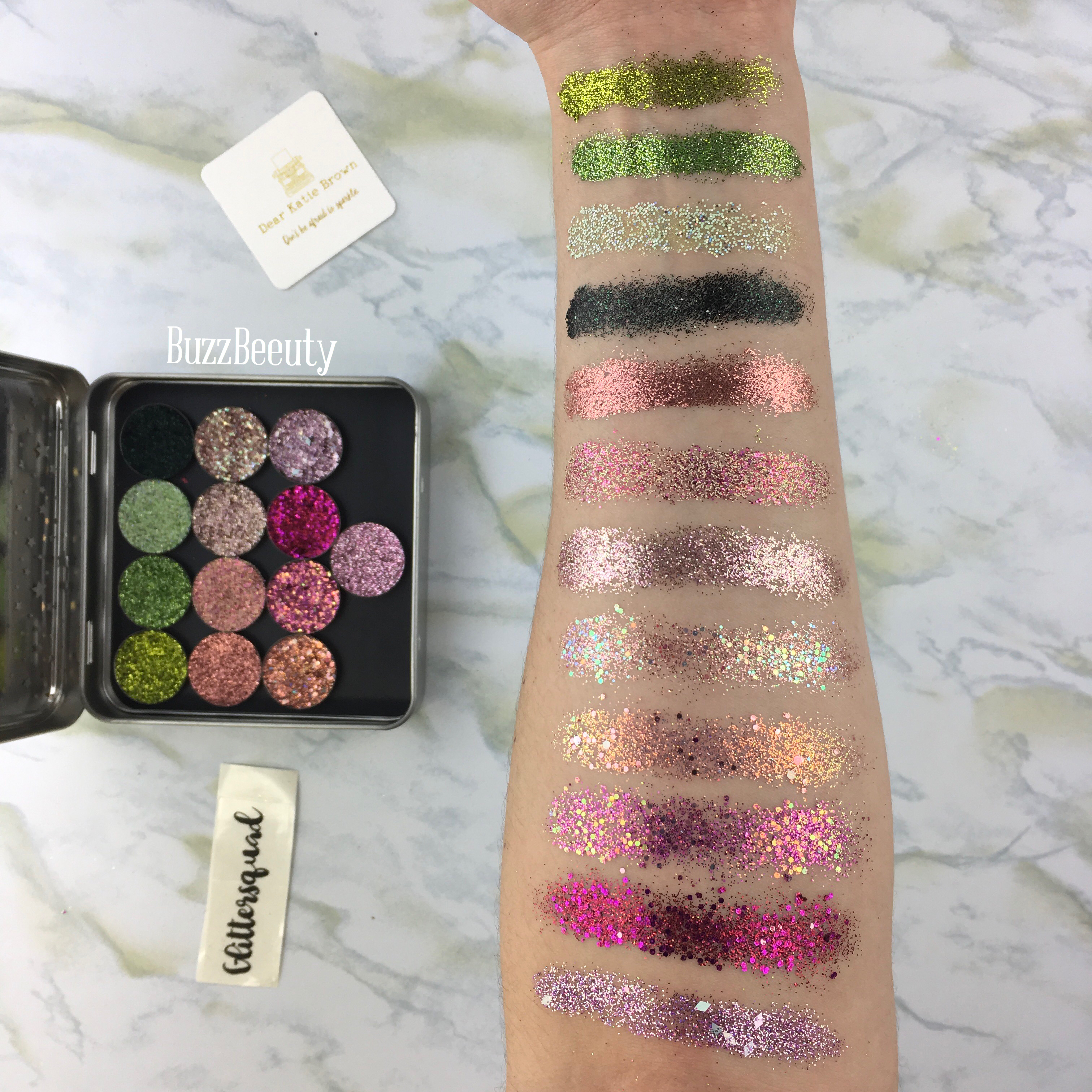 Dear Katie Brown Makeup Pressed Glitter Swatches and Review